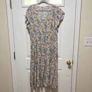 Haptics Cream Pastel Floral V-Neck Midi Dress